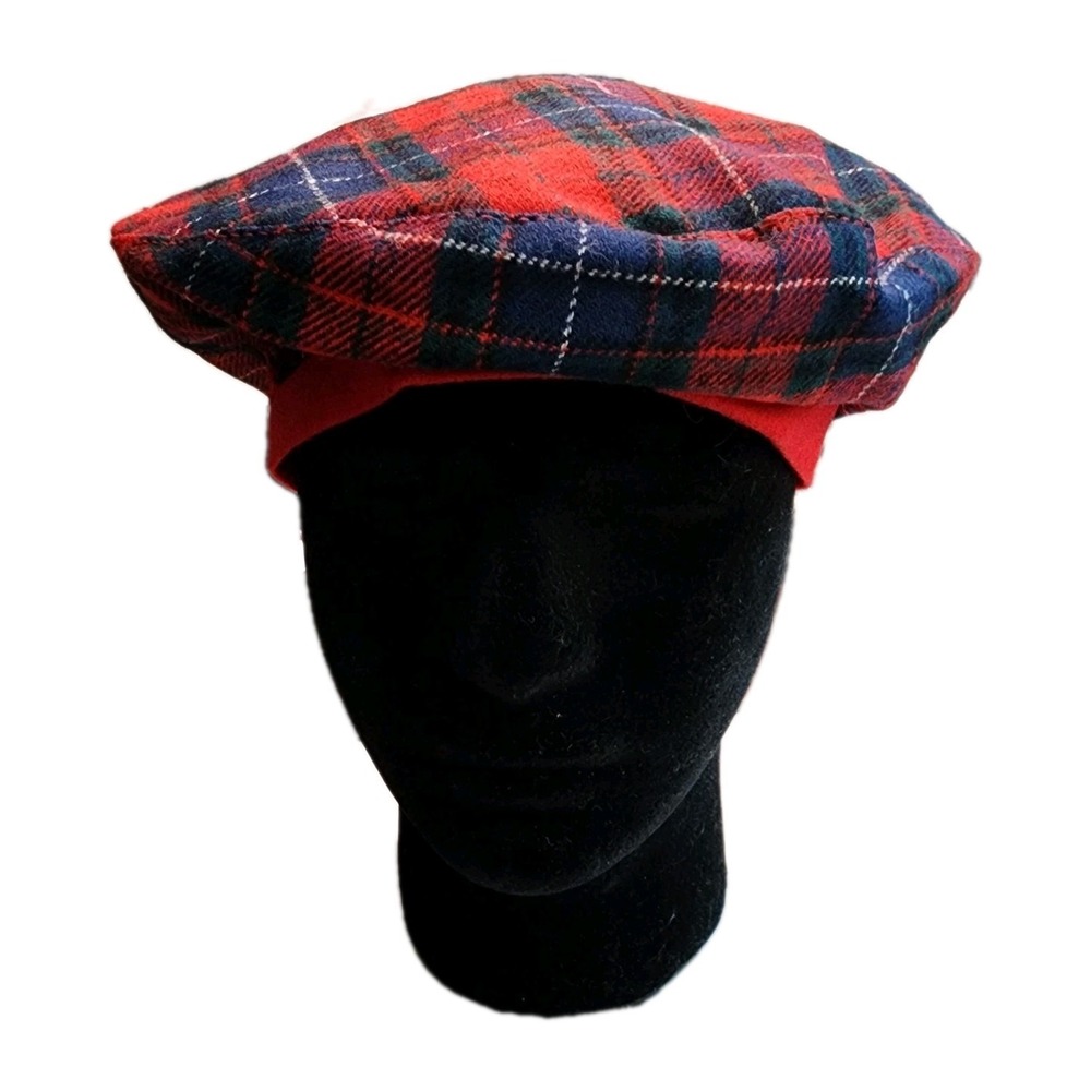 Pendleton USA Plaid Virgin Wool Newsboy Cabbie Hat Driving Cap  Large Red NWT